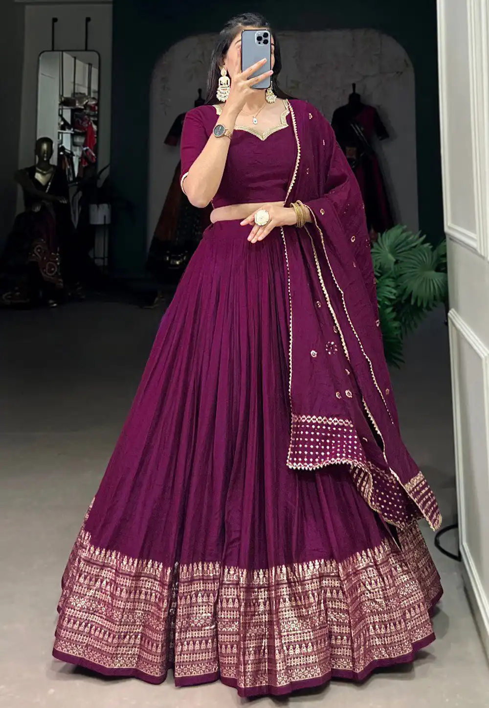 Purple Chanderi Navratri Chaniya Choli 293315