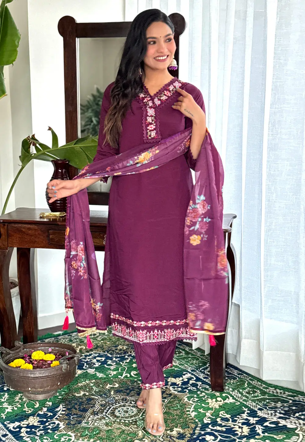 Purple Chanderi Readymade Pakistani Suit 295361