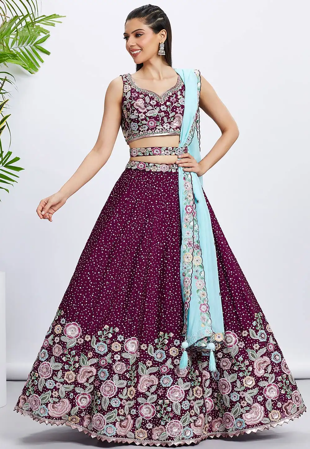 Purple Chiffon A Line Lehenga Choli 291819