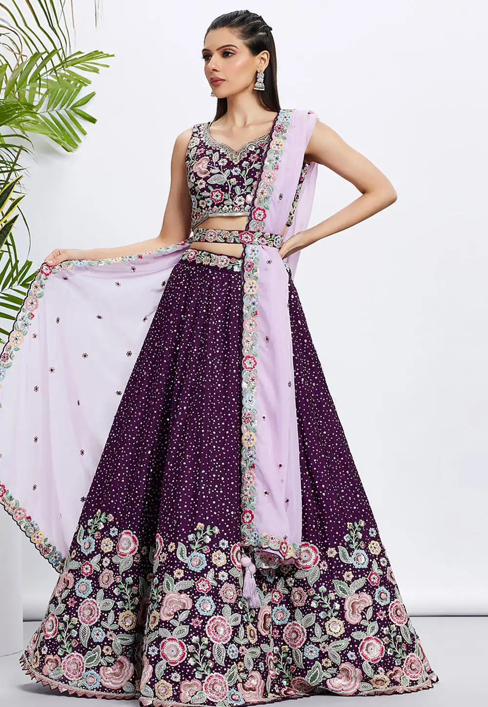 Purple Chiffon Lehenga Choli 291822