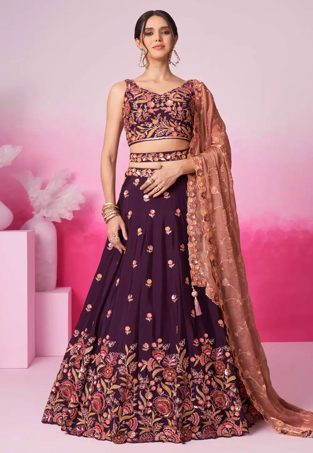 Purple Chiffon Lehenga Choli 293195