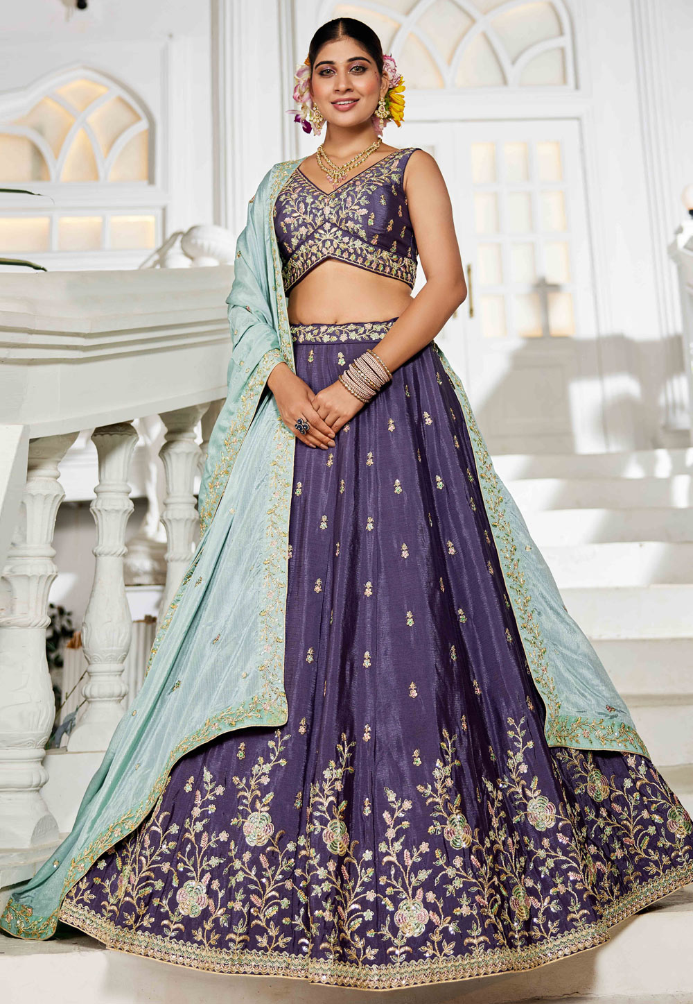 Purple Chiffon Lehenga Choli 311145
