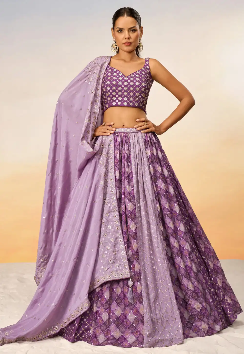 Purple Chiffon Lehenga Choli 288789