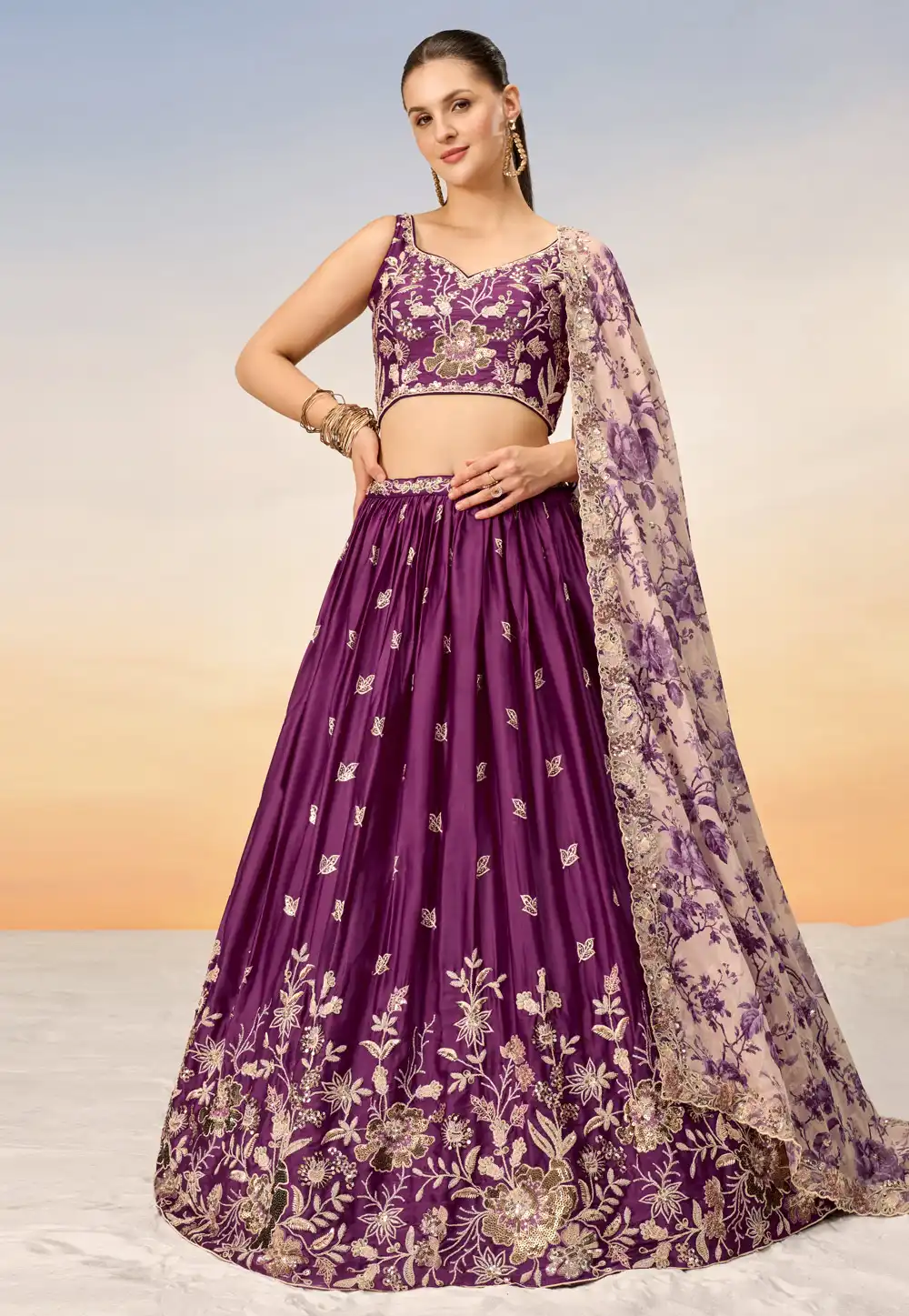 Purple Chiffon Lehenga Choli 288800