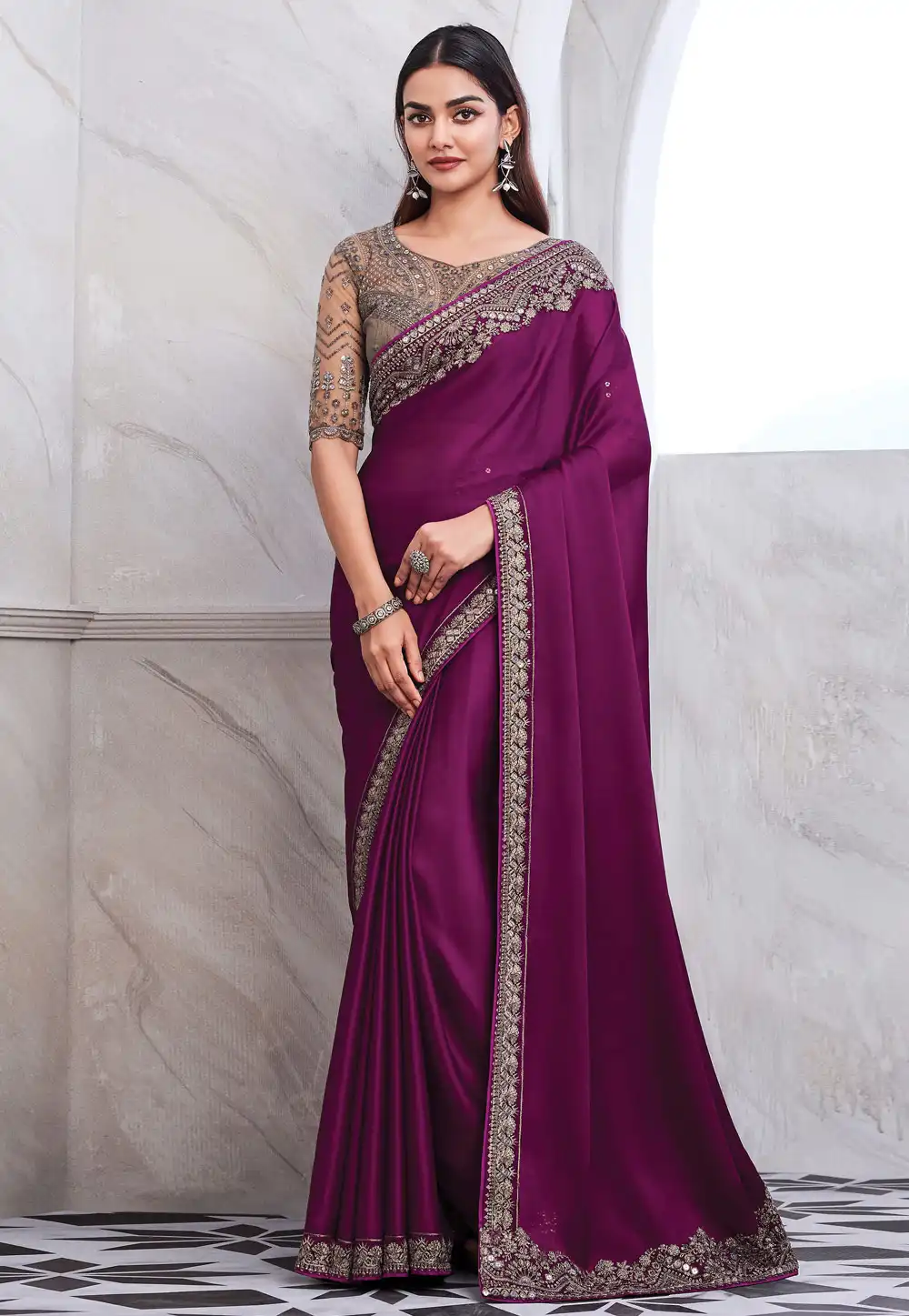 Purple Chiffon Plain Saree With Designer Blouse 292722