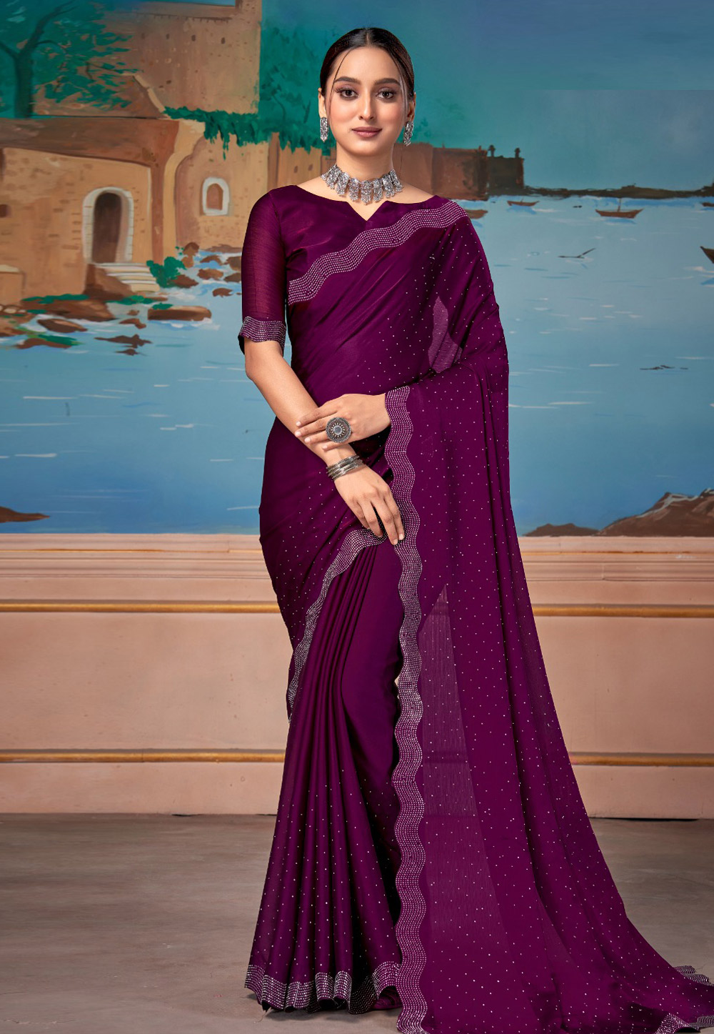 Purple Chiffon Saree With Blouse 285875