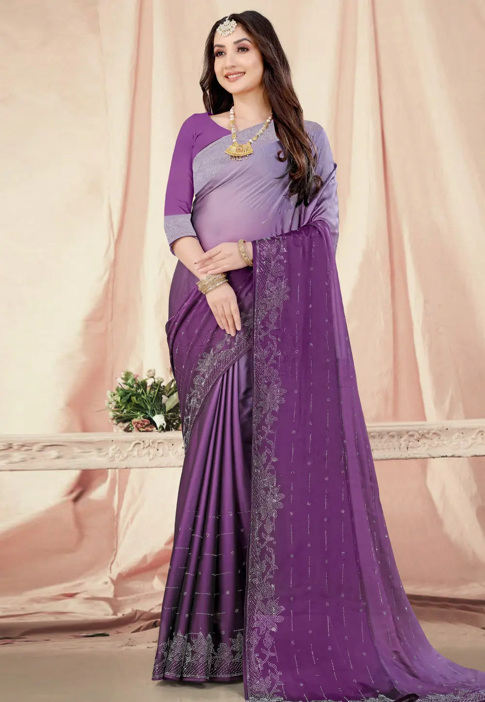 Purple Chiffon Saree With Blouse 302519