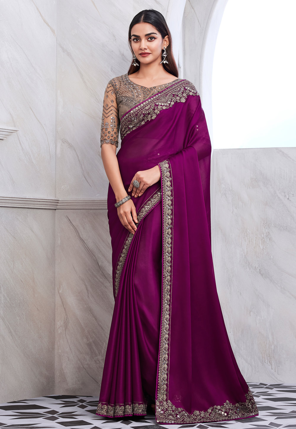 Purple Chiffon Saree With Blouse 283843