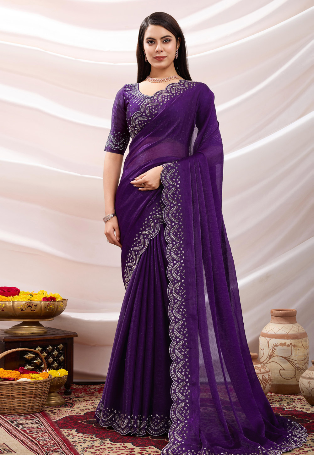 Purple Chiffon Saree With Blouse 305567