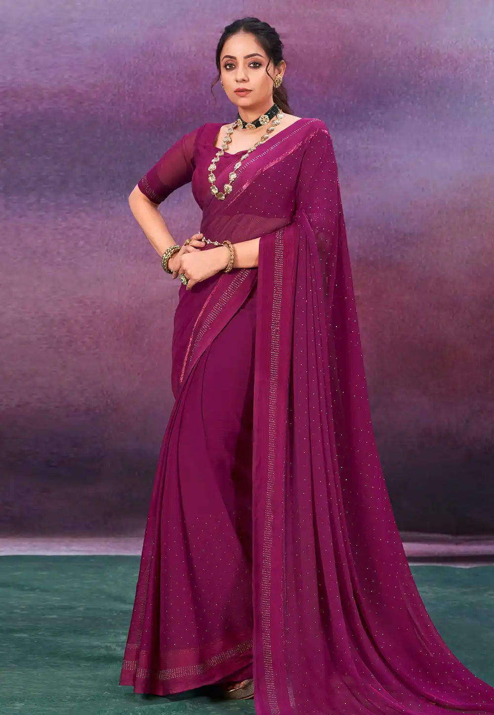 Purple Chiffon Saree With Blouse 289039