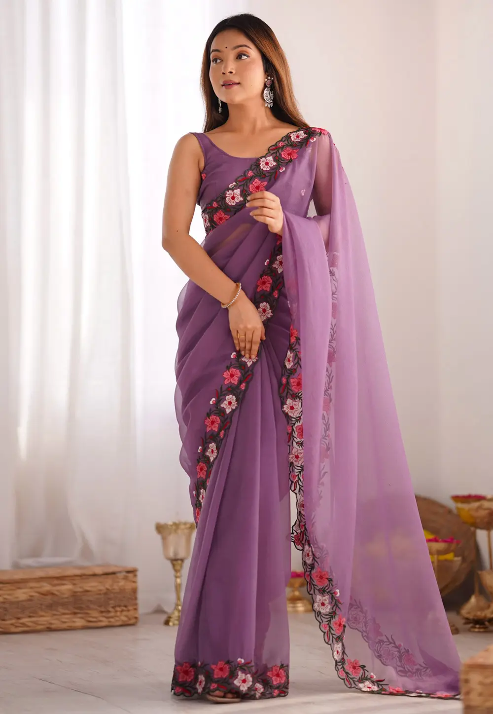 Purple Chiffon Saree With Blouse 298844