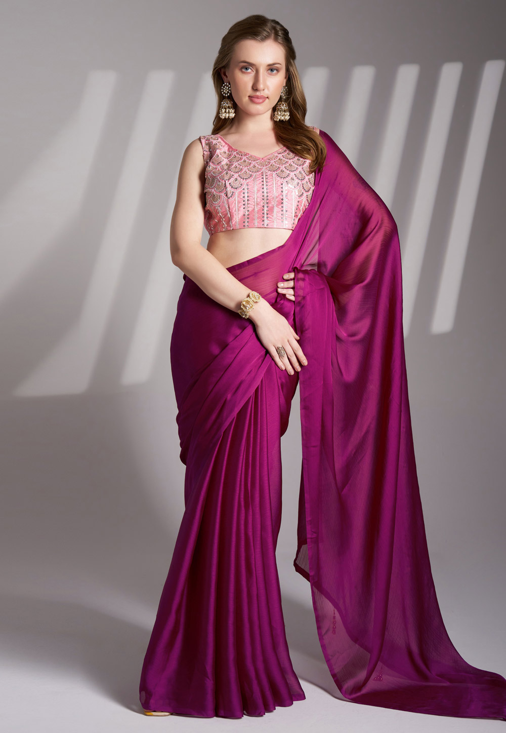 Purple Chiffon Saree With Blouse 304959