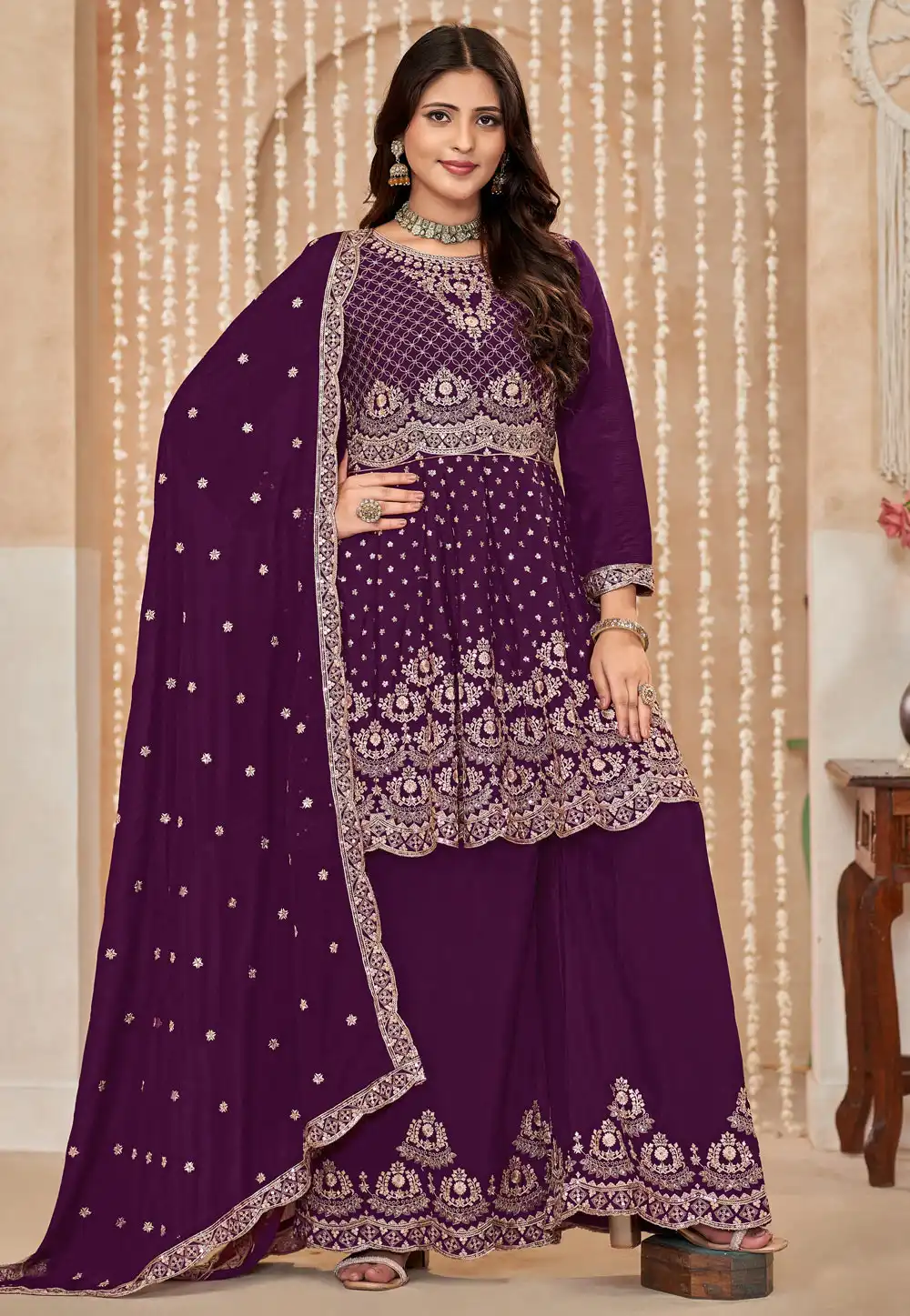 Purple Chinon Embroidered Pakistani Suit 292858