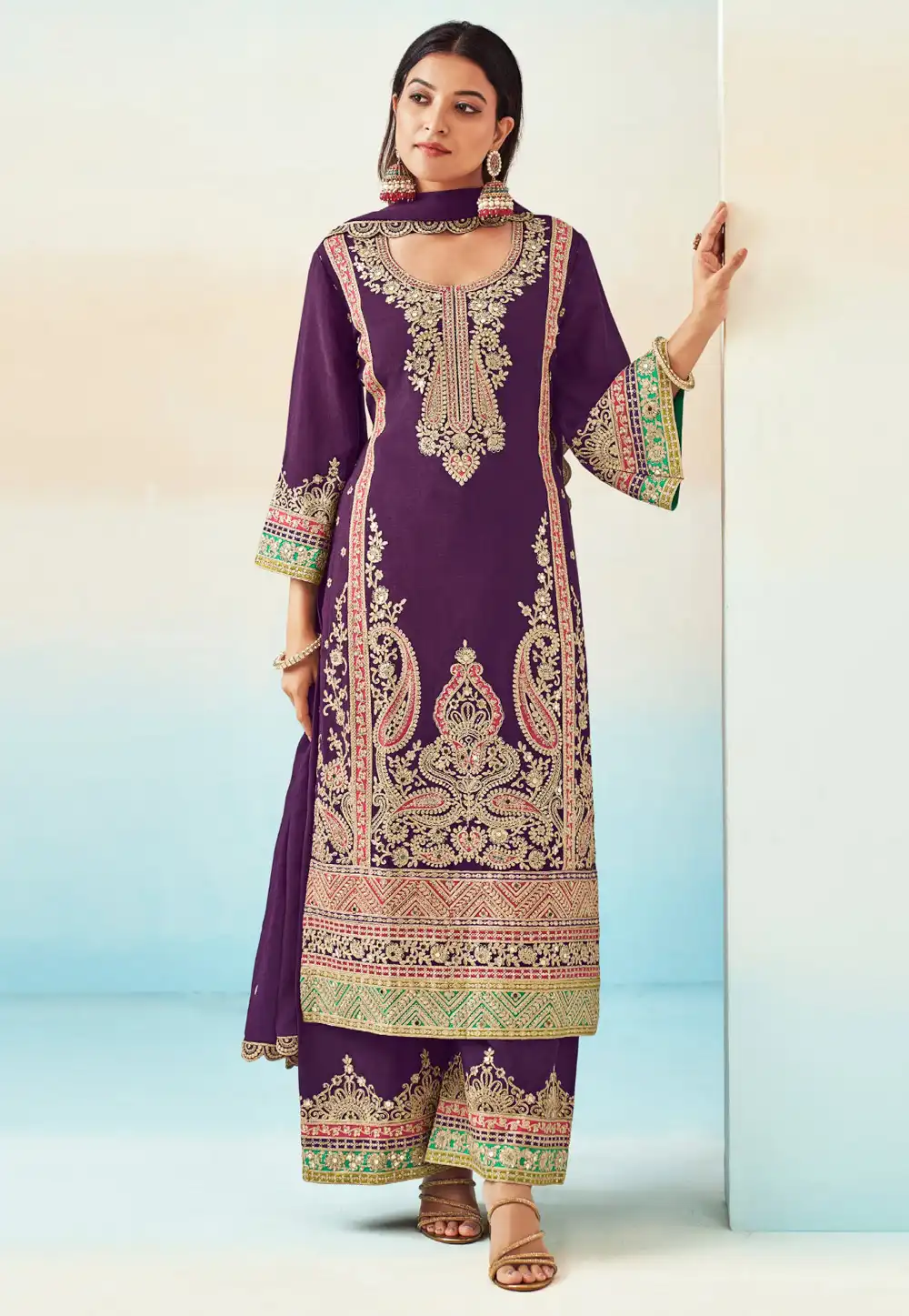 Purple Chinon Embroidered Pakistani Suit 290801