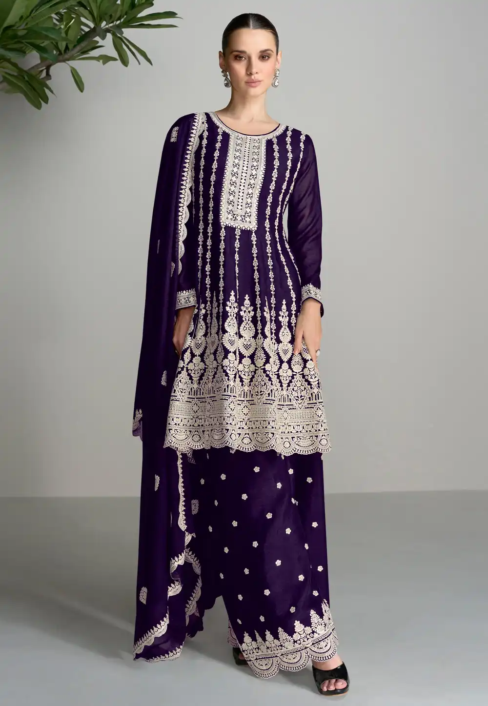 Purple Chinon Embroidered Pakistani Suit 290486