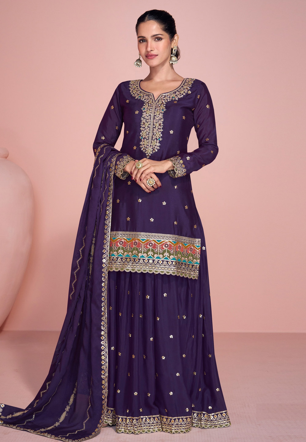 Purple Chinon Gharara Suit 310365