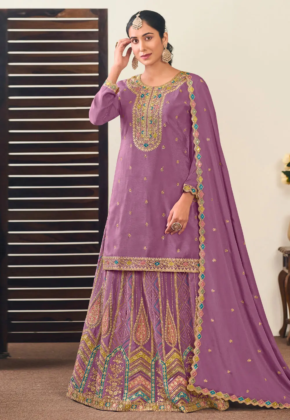 Purple Chinon Indo Western Lehenga Choli 302315