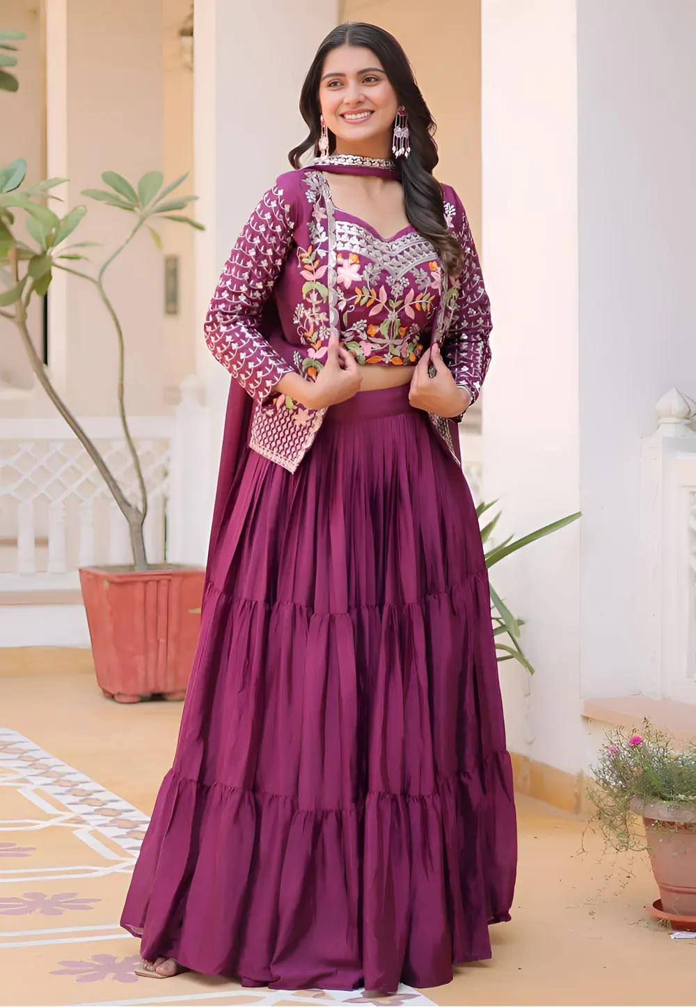 Purple Chinon Layered Lehenga Choli 298670