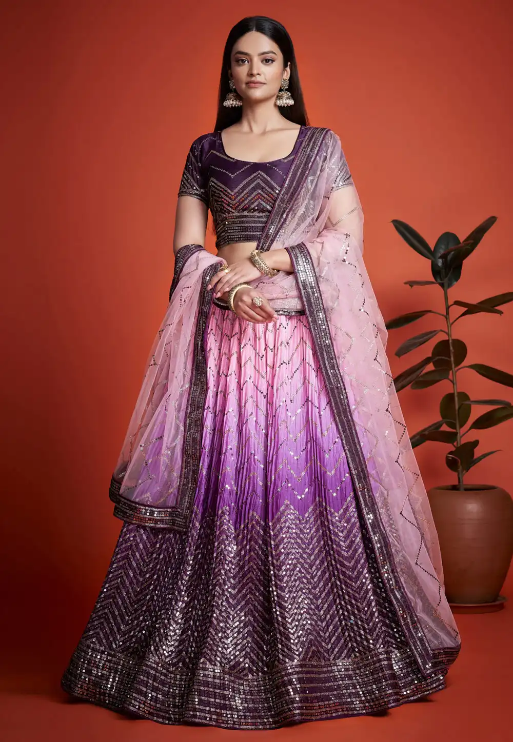 Purple Chinon Lehenga Choli 287842