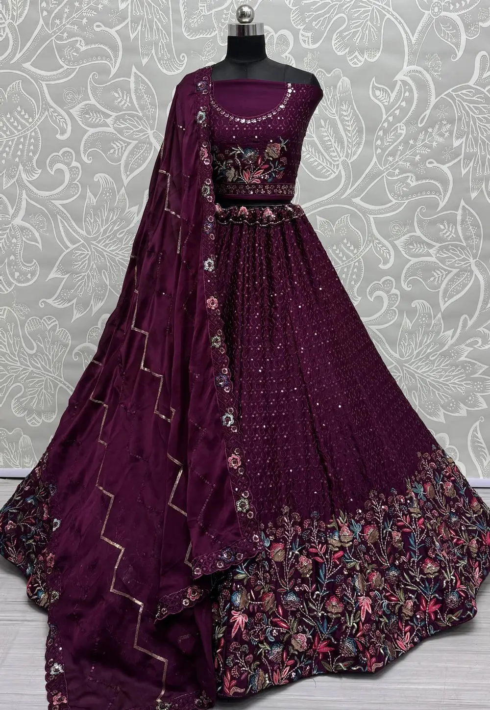 Purple Chinon Lehenga Choli 300555