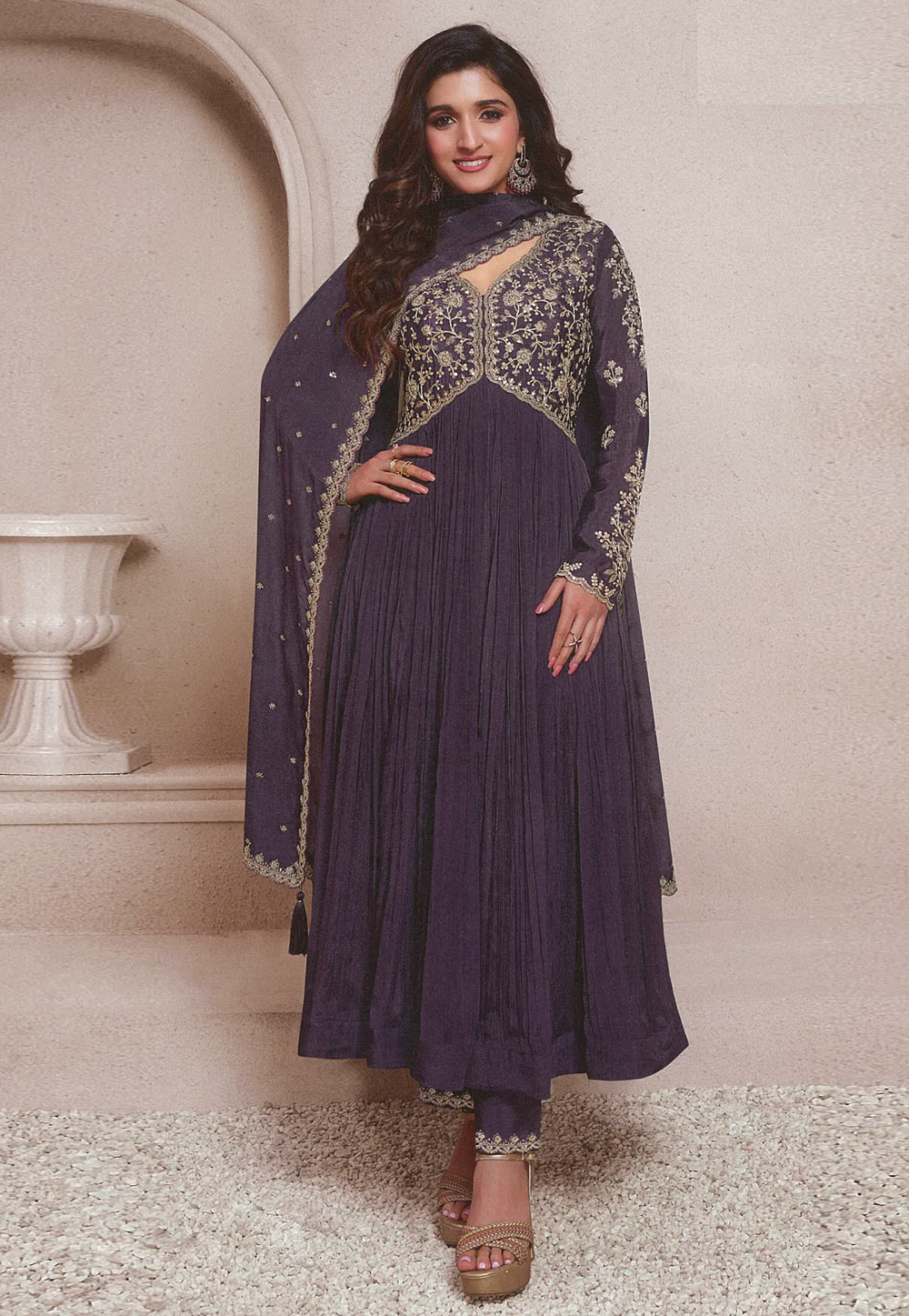 Purple Chinon Long Anarkali Suit 287102