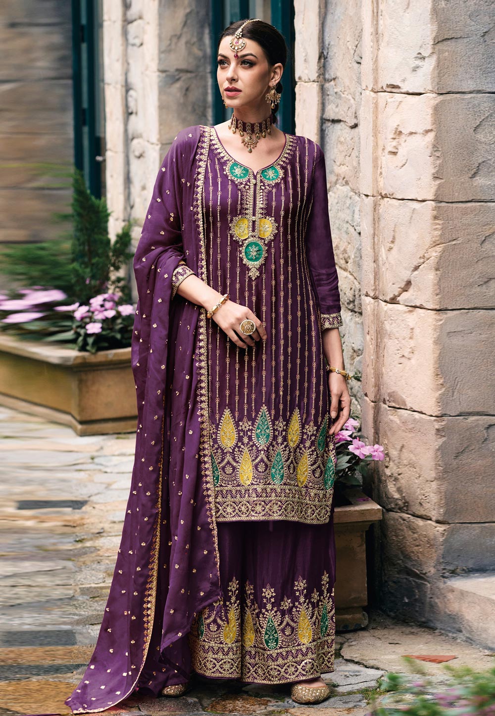 Purple Chinon Pakistani Suit 284757