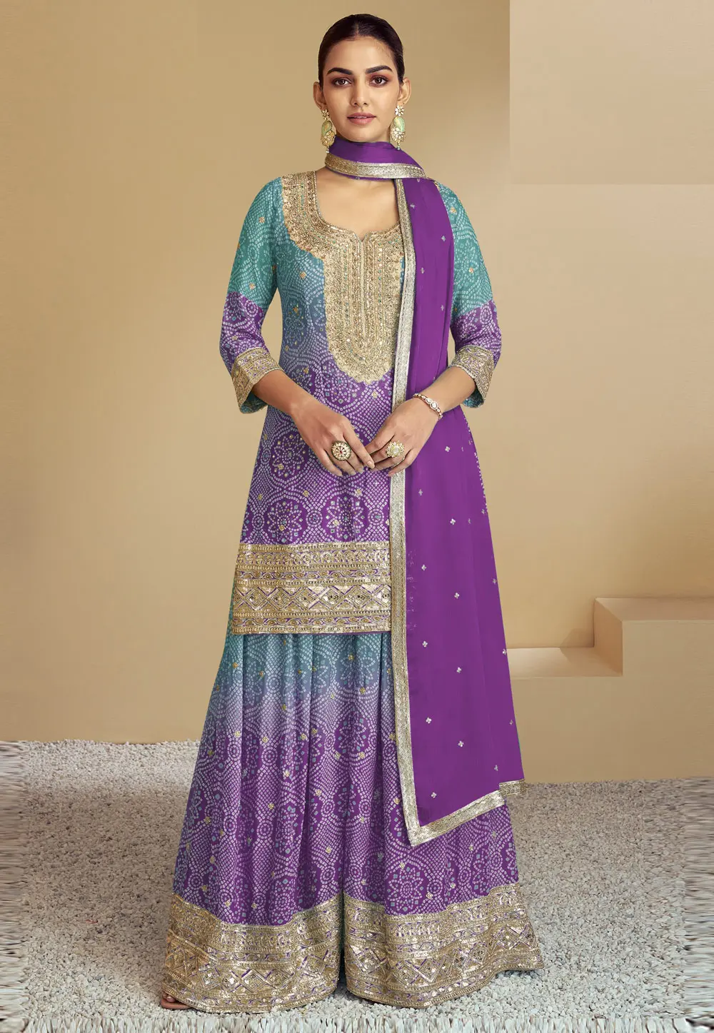 Purple Chinon Pakistani Suit 297939