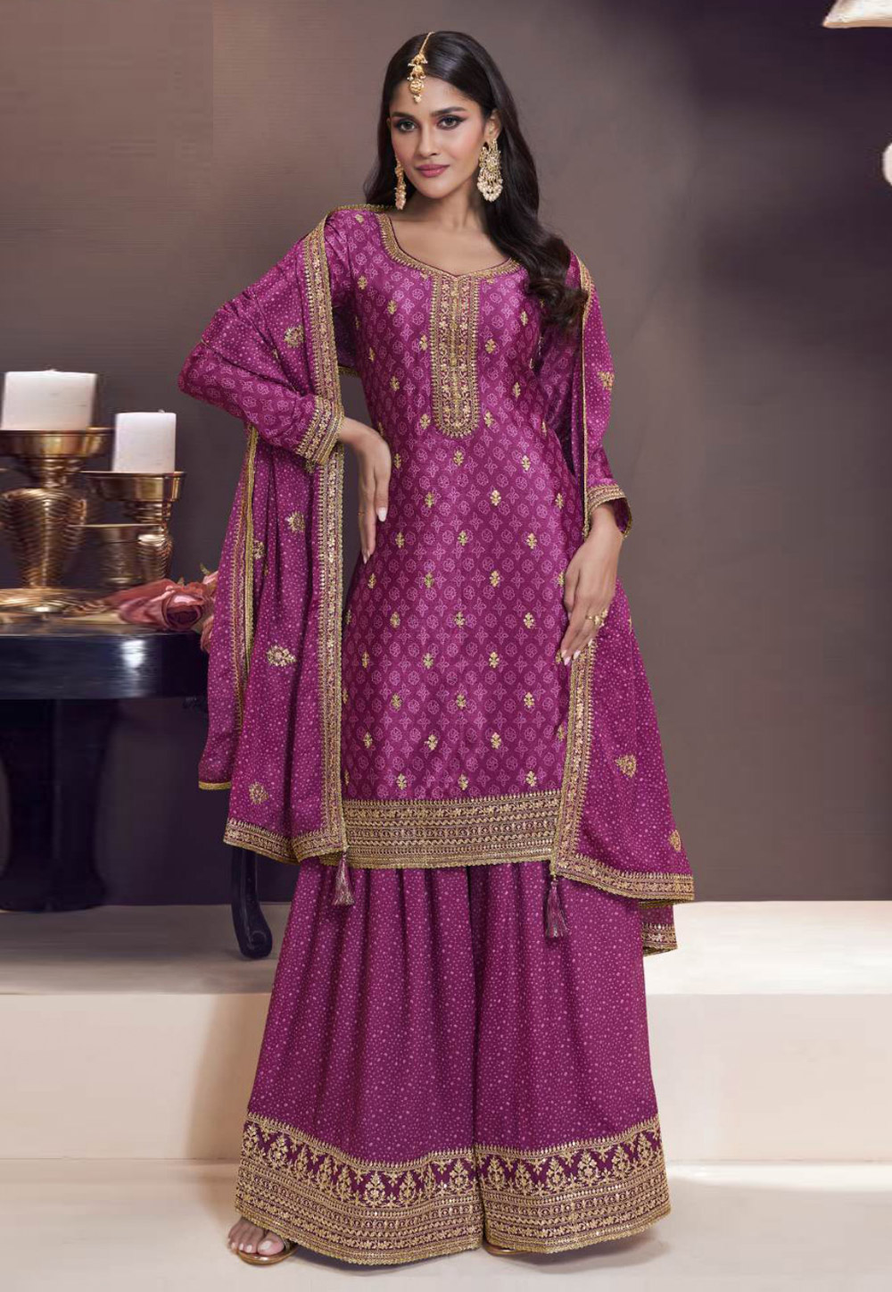 Purple Chinon Pakistani Suit 306297