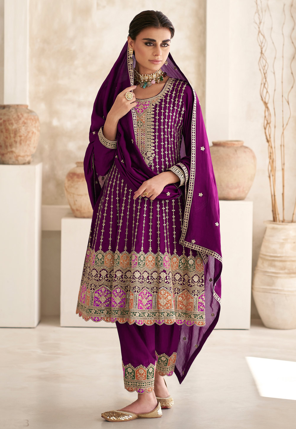 Purple Chinon Pakistani Suit 284767