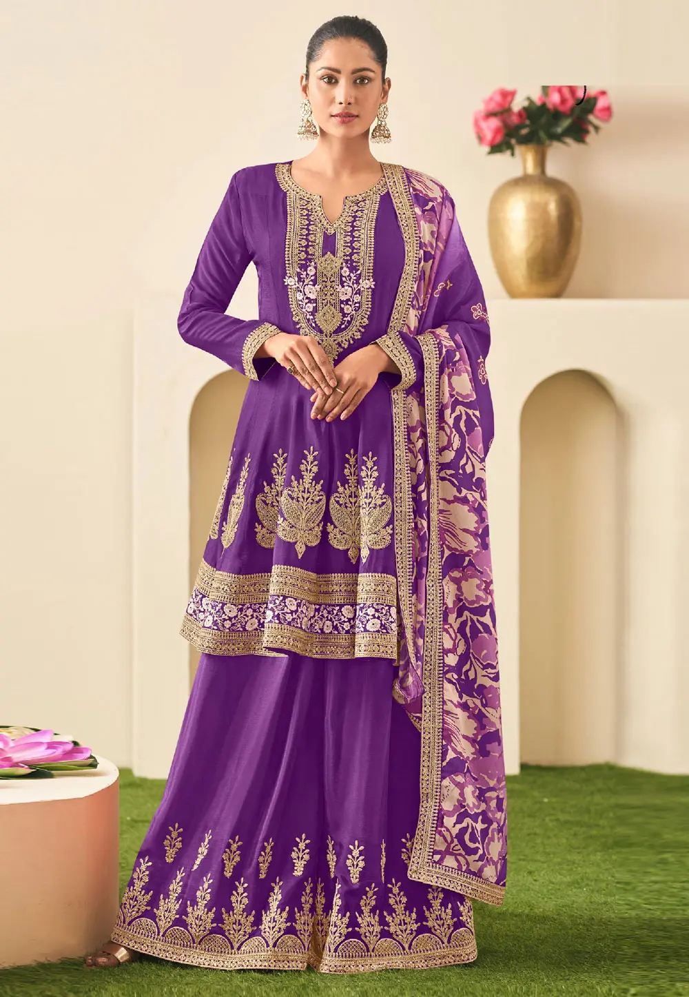 Purple Chinon Palazzo Suit 303884