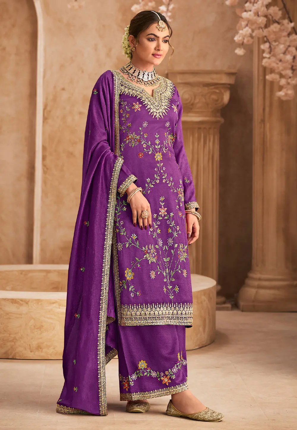 Purple Chinon Palazzo Suit 304436