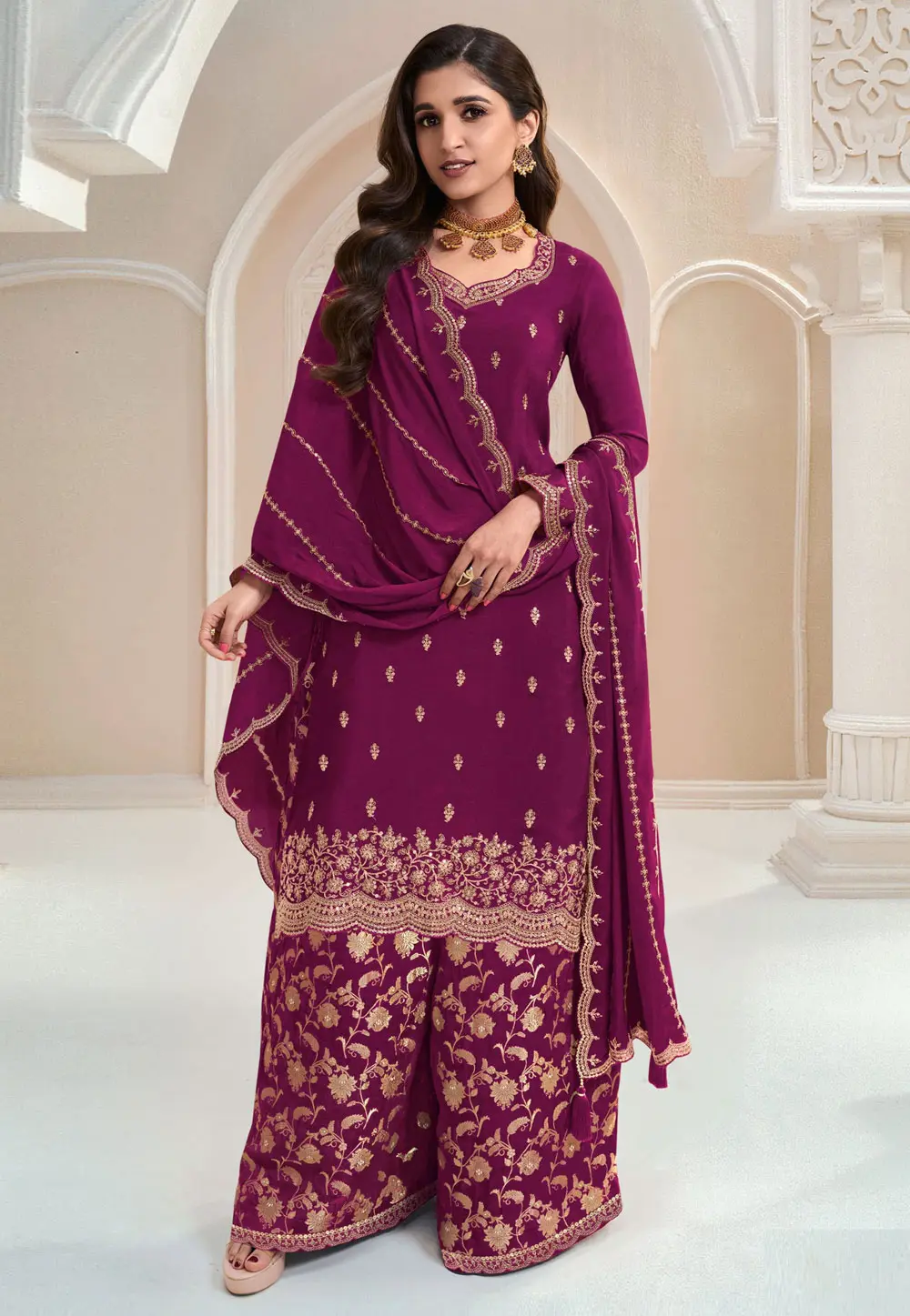 Purple Chinon Palazzo Suit 302353