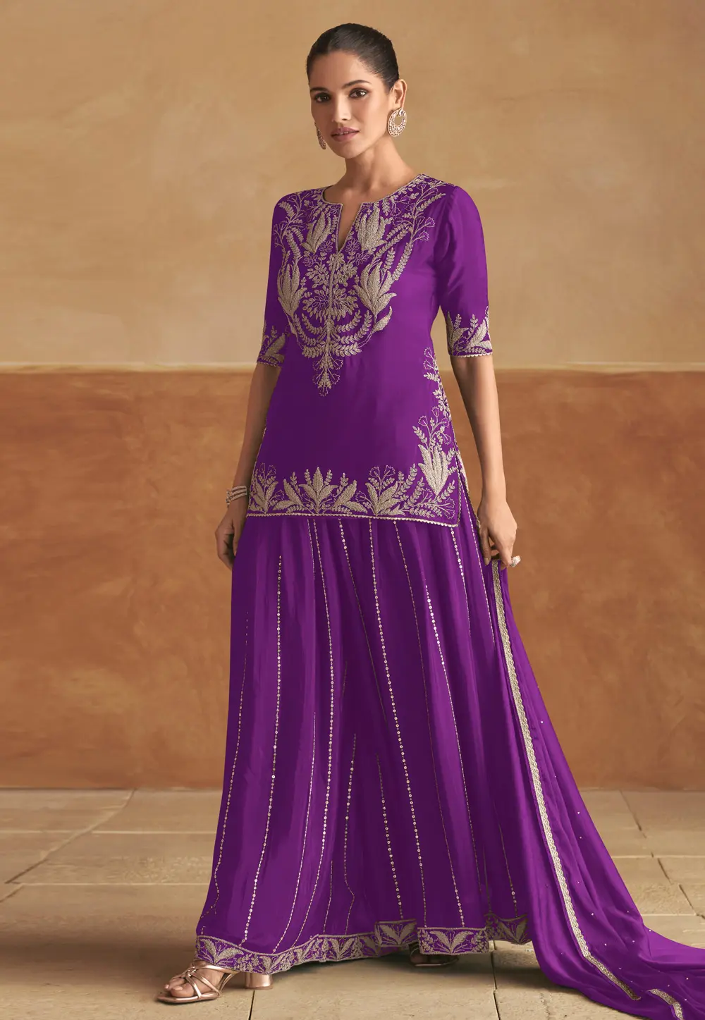 Purple Chinon Palazzo Suit 304046