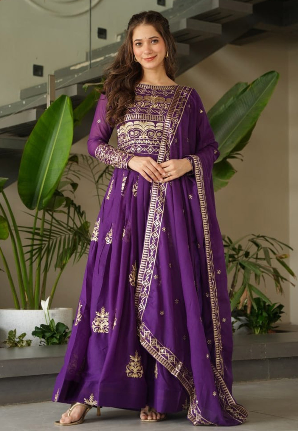 Purple Chinon Readymade Anarkali Suit 311125