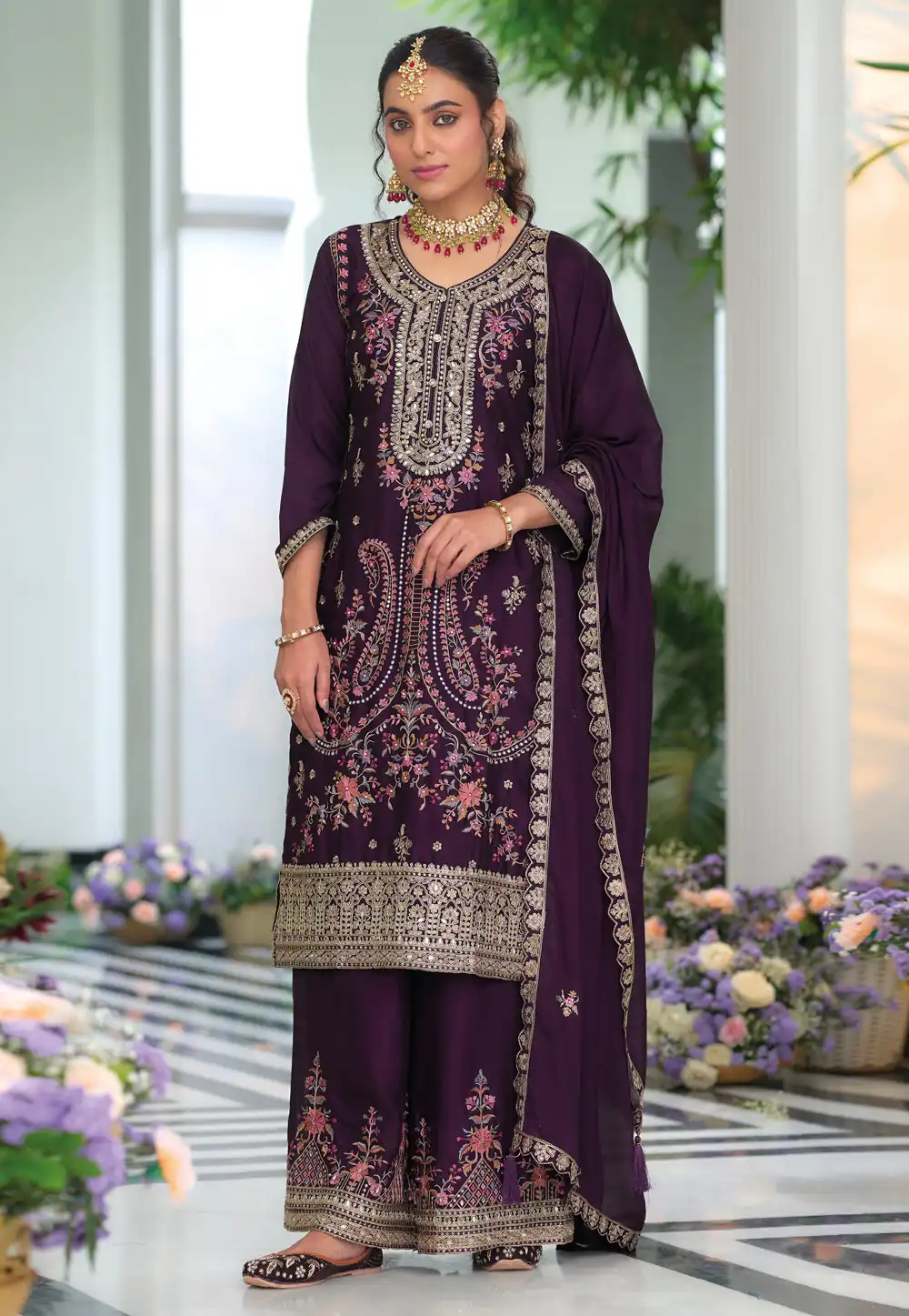 Purple Chinon Readymade Pakistani Suit 294838