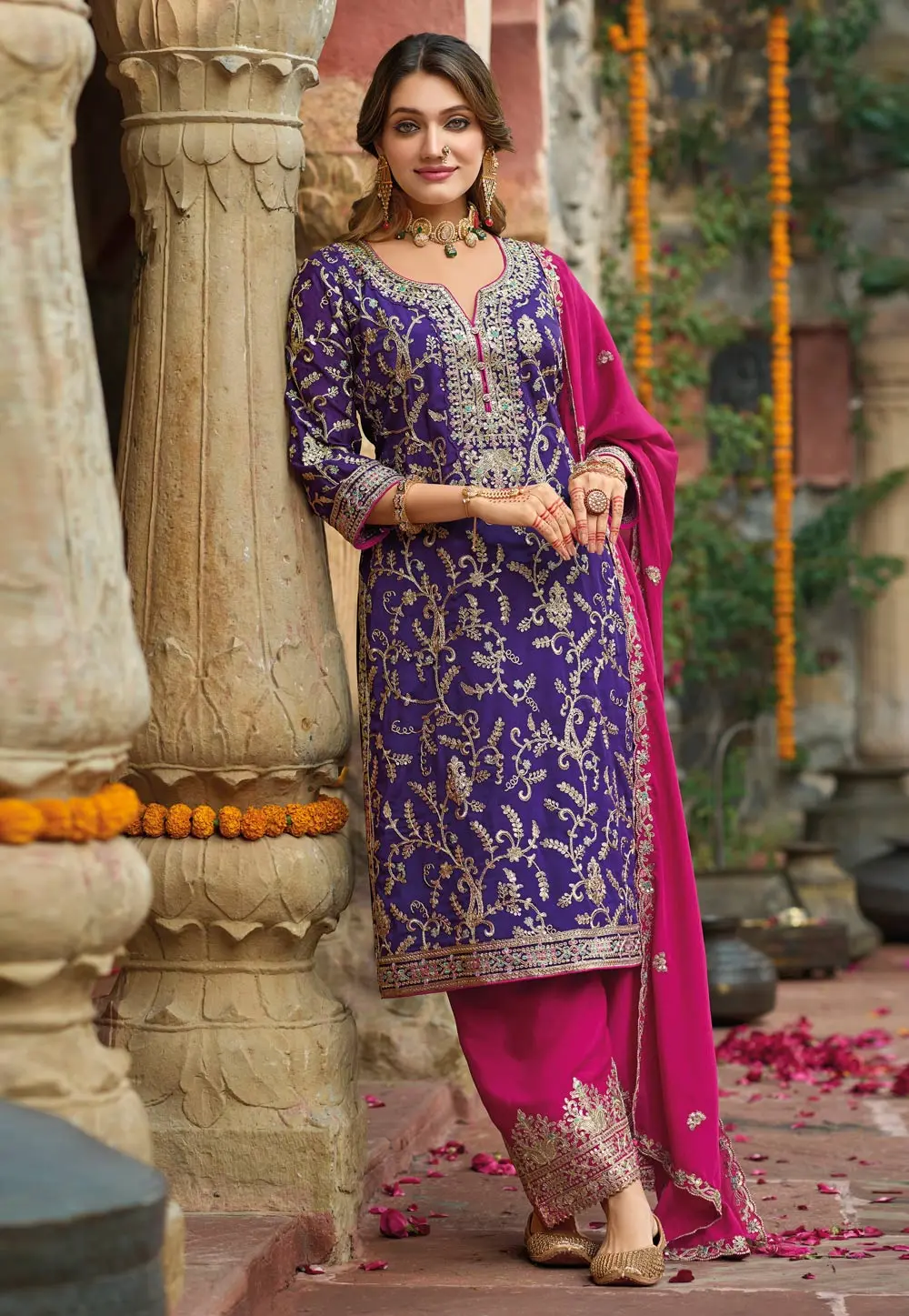 Purple Chinon Readymade Pakistani Suit 303513