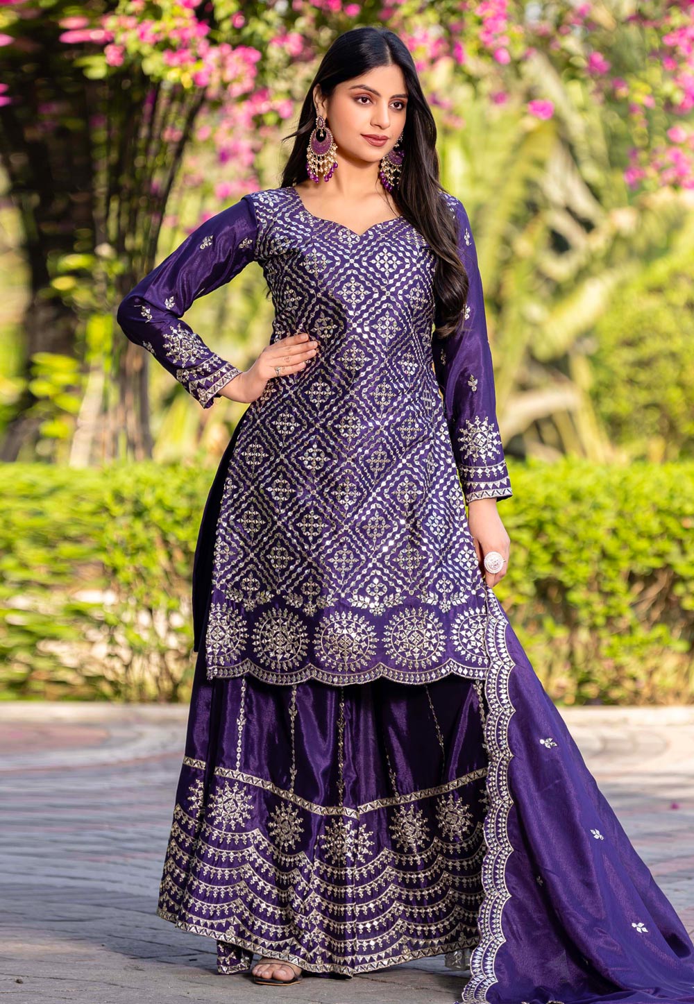 Purple Chinon Readymade Pakistani Suit 309210