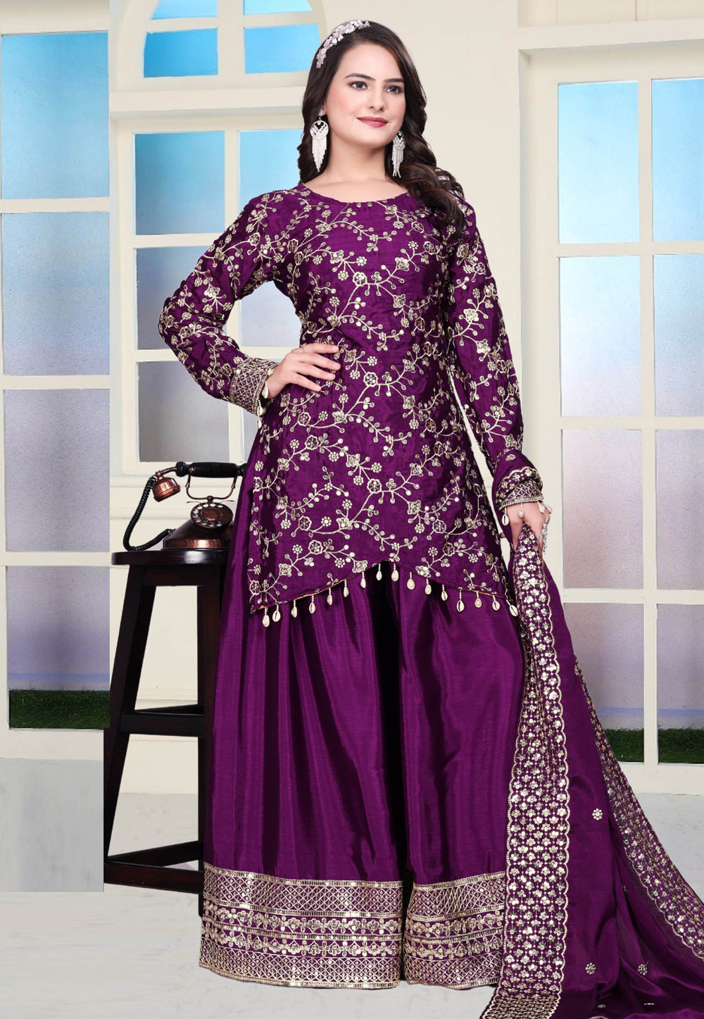 Purple Chinon Readymade Pakistani Suit 309212