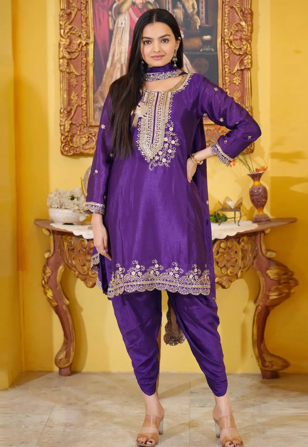 Purple Chinon Readymade Punjabi Suit 303376