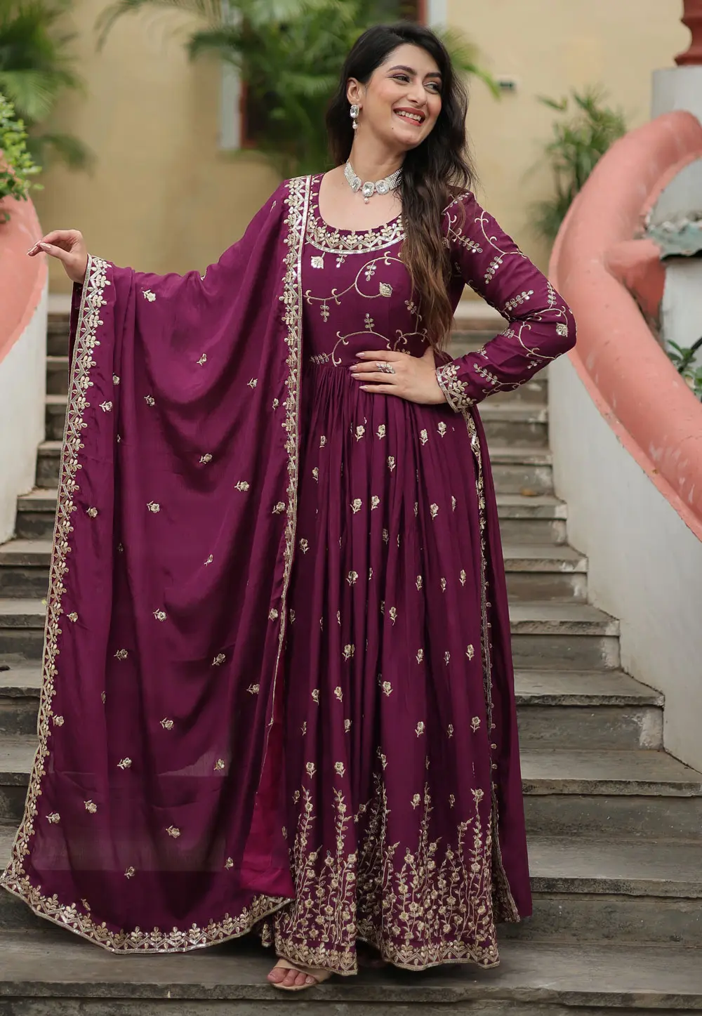 Purple Chinon Readymade Sharara Suit 297995