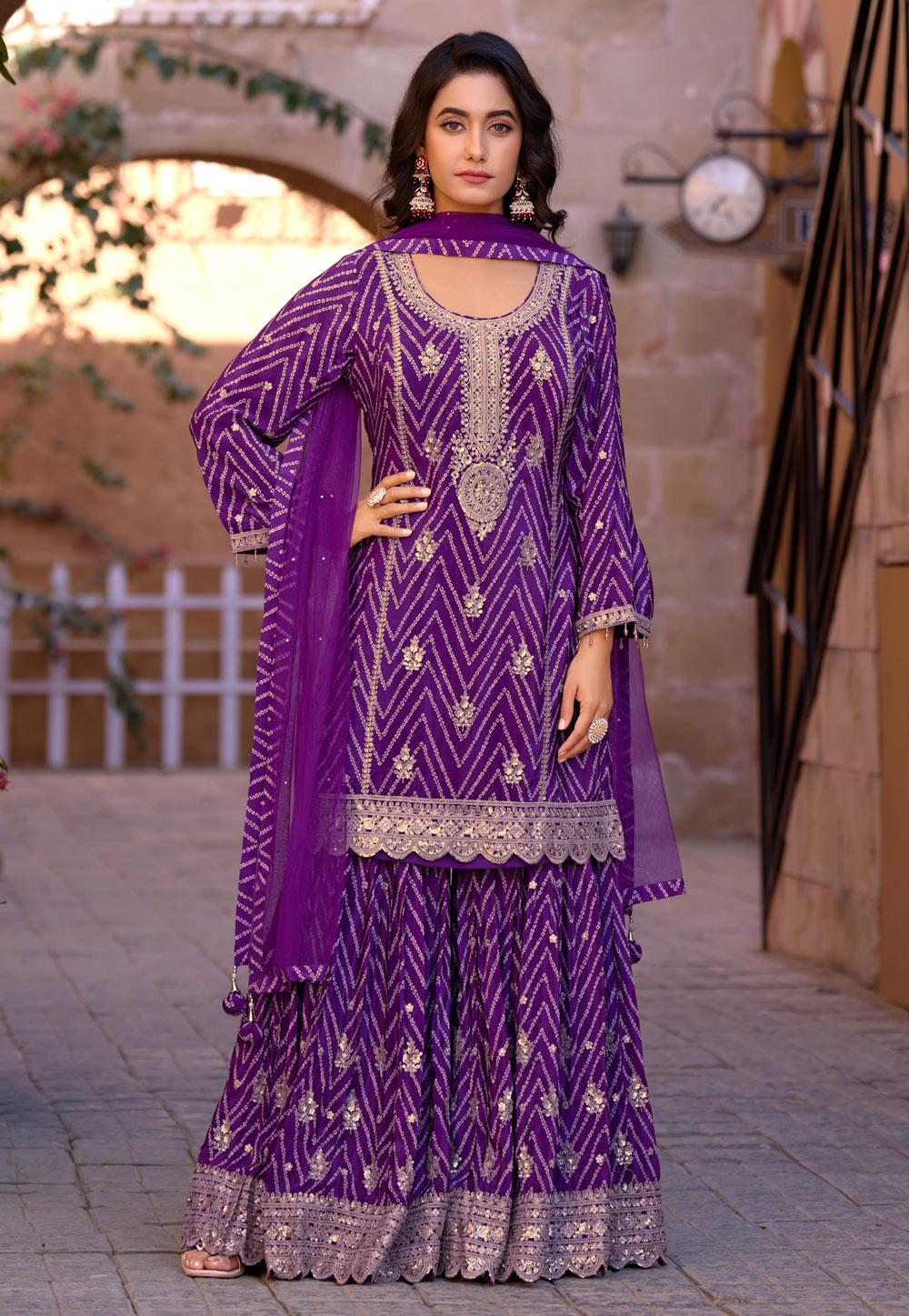Purple Chinon Sharara Suit 309738