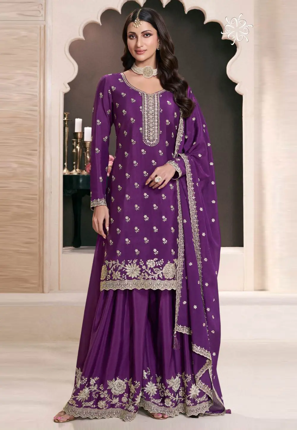 Purple Chinon Sharara Suit 303678