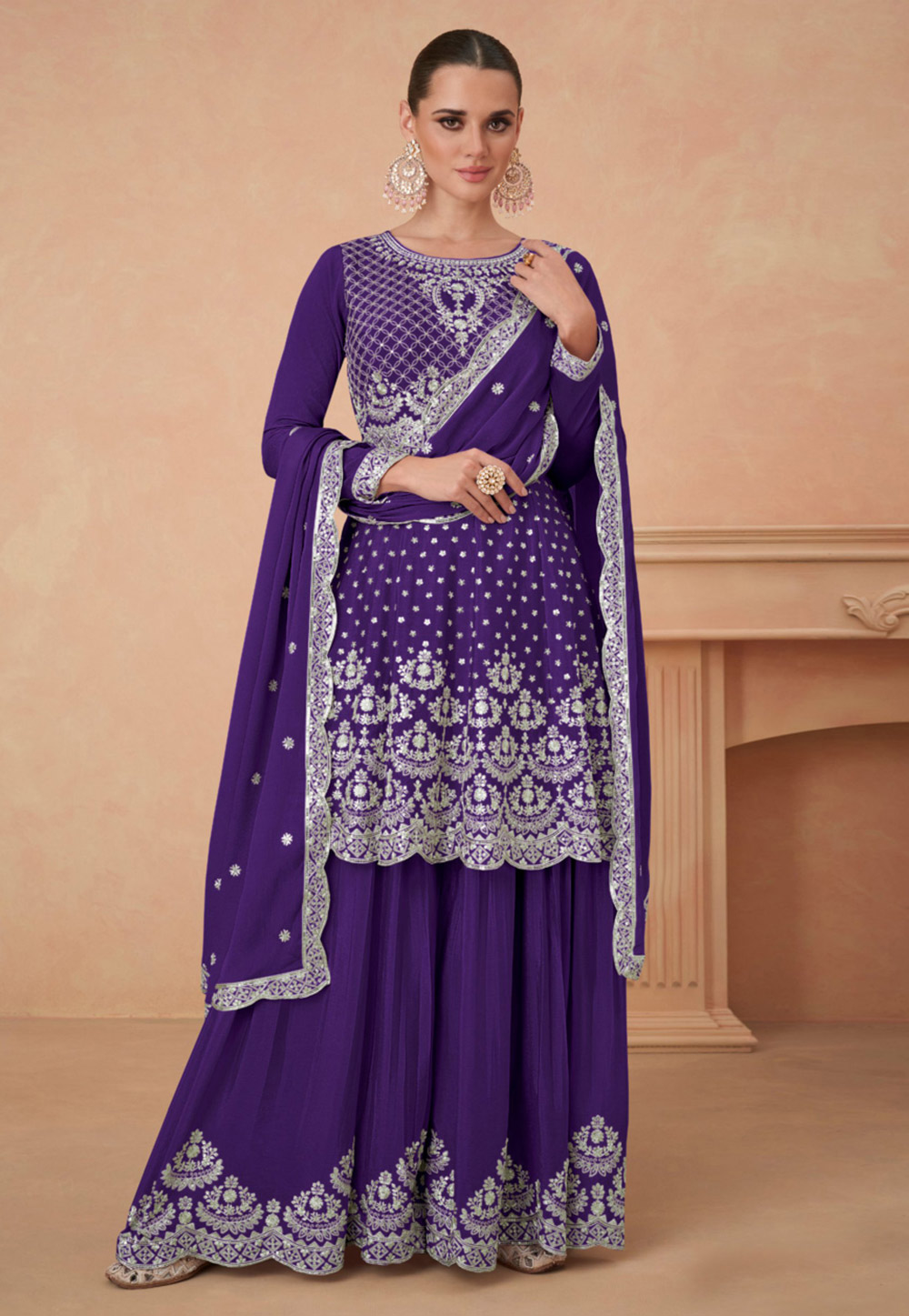 Purple Chinon Silk Gharara Suit 283038