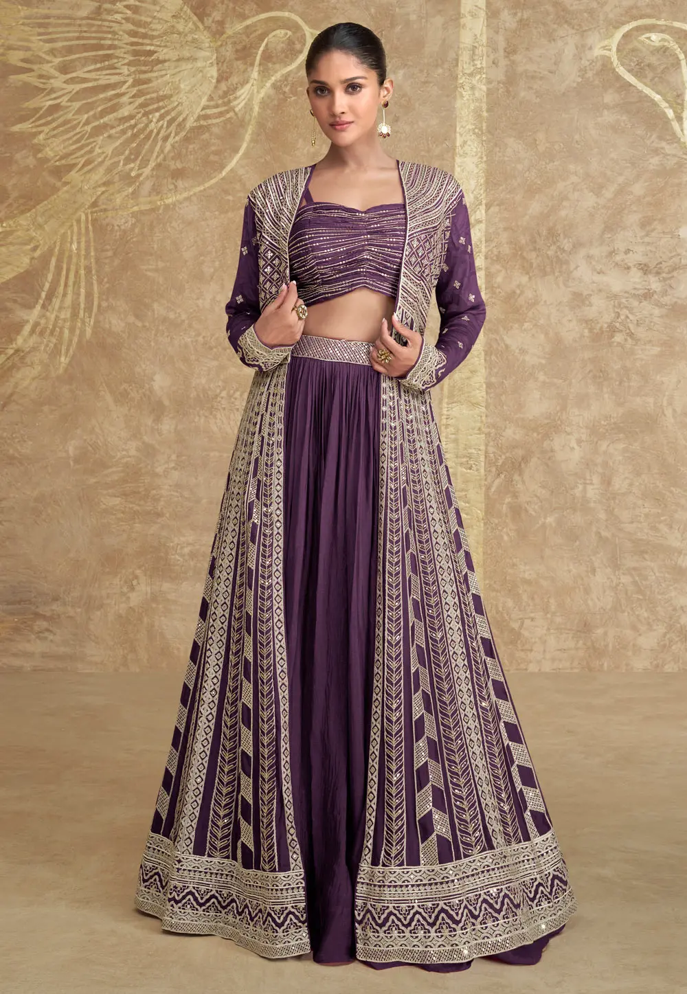 Purple Chinon Silk Jacket Style Lehenga Choli 298643