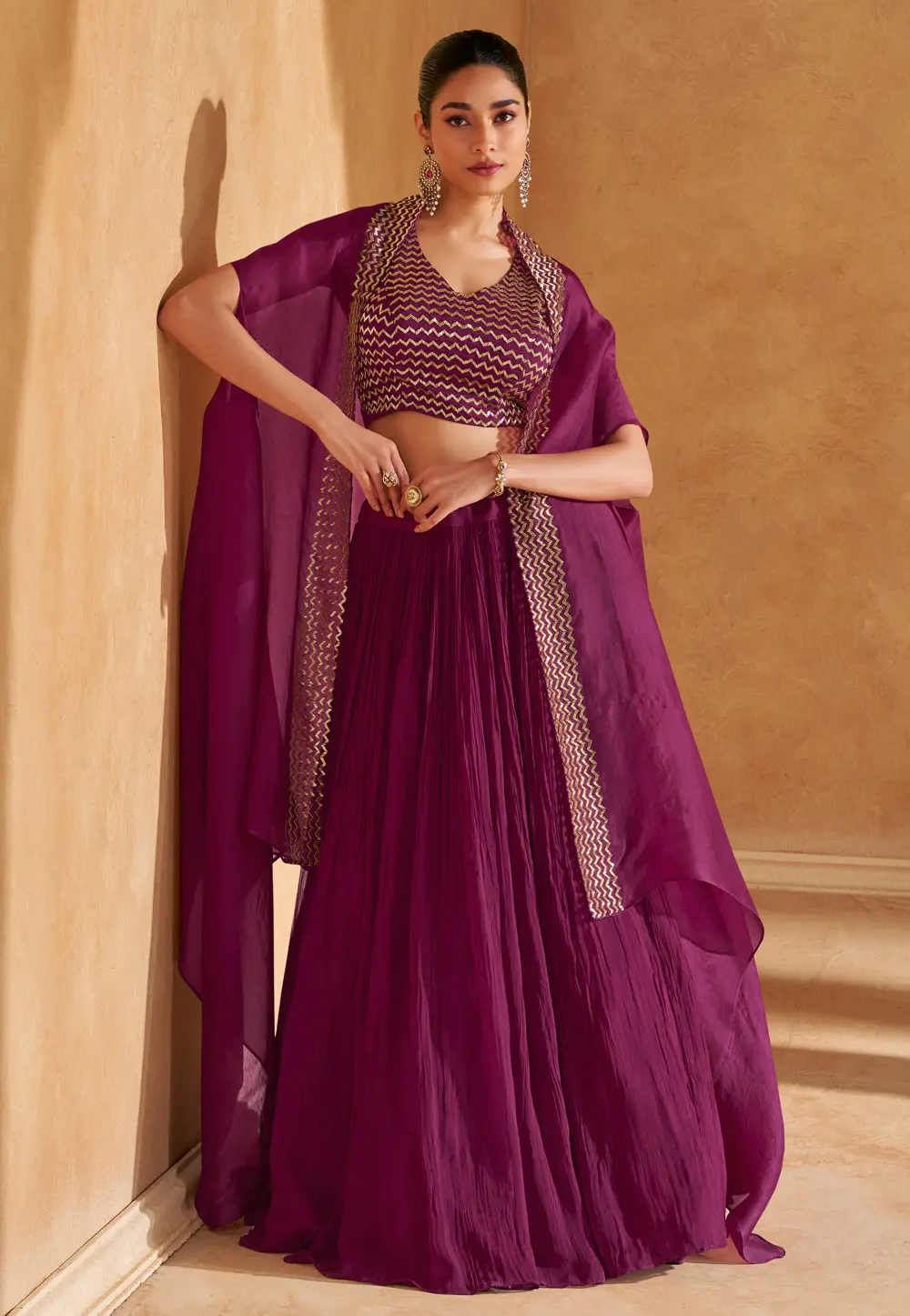 Purple Chinon Silk Jacket Style Lehenga Choli 303568