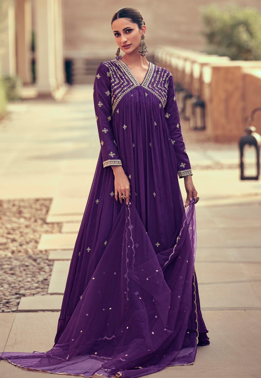 Purple Chinon Silk Long Anarkali Suit 280726