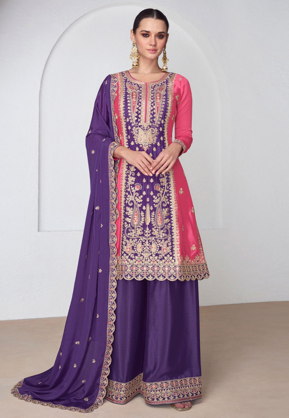 Purple Chinon Silk Pakistani Suit 287832