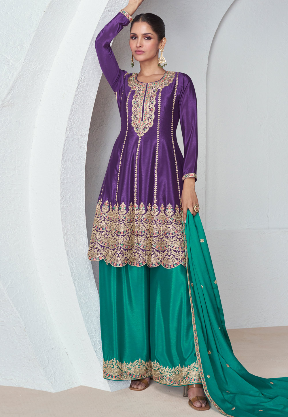 Purple Chinon Silk Pakistani Suit 285609