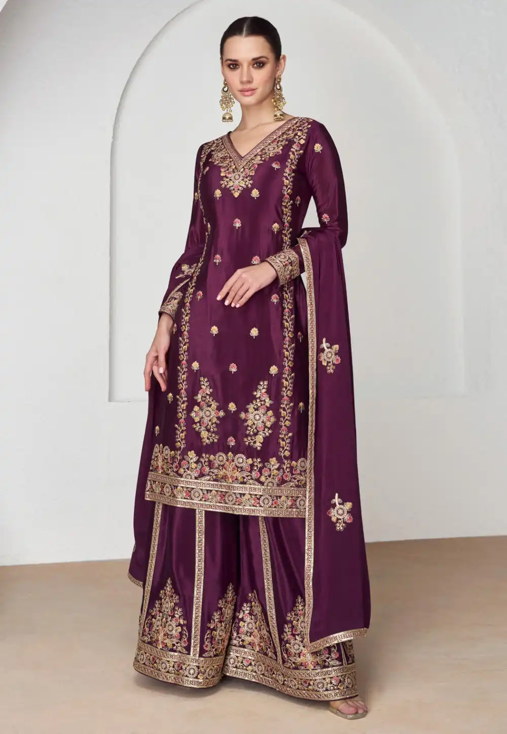 Purple Chinon Silk Pakistani Suit 289185