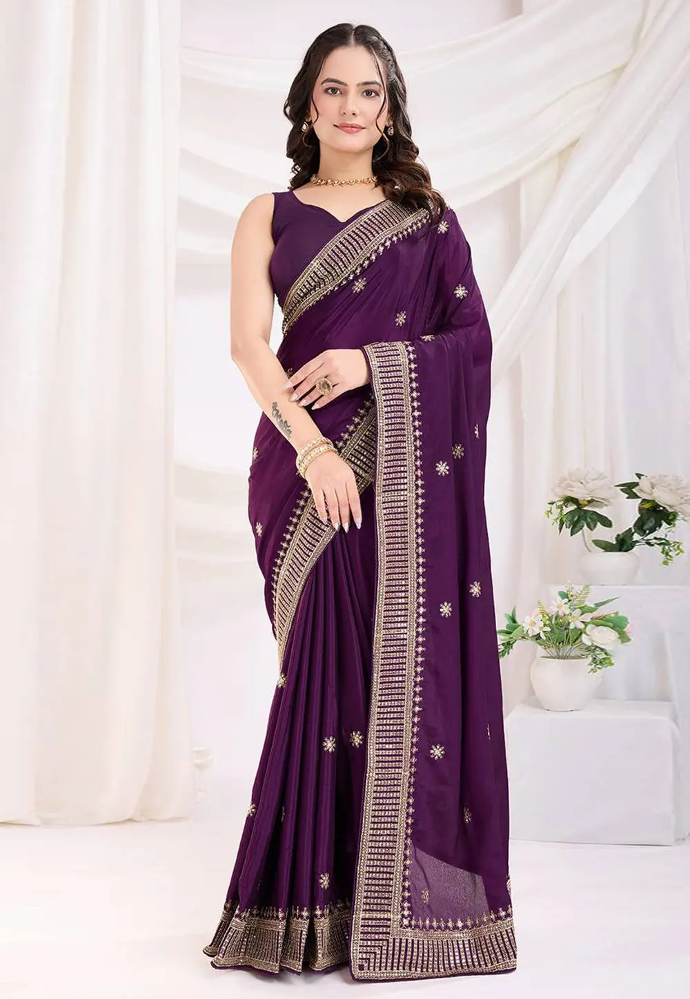 Purple Chinon Silk Saree With Blouse 302839